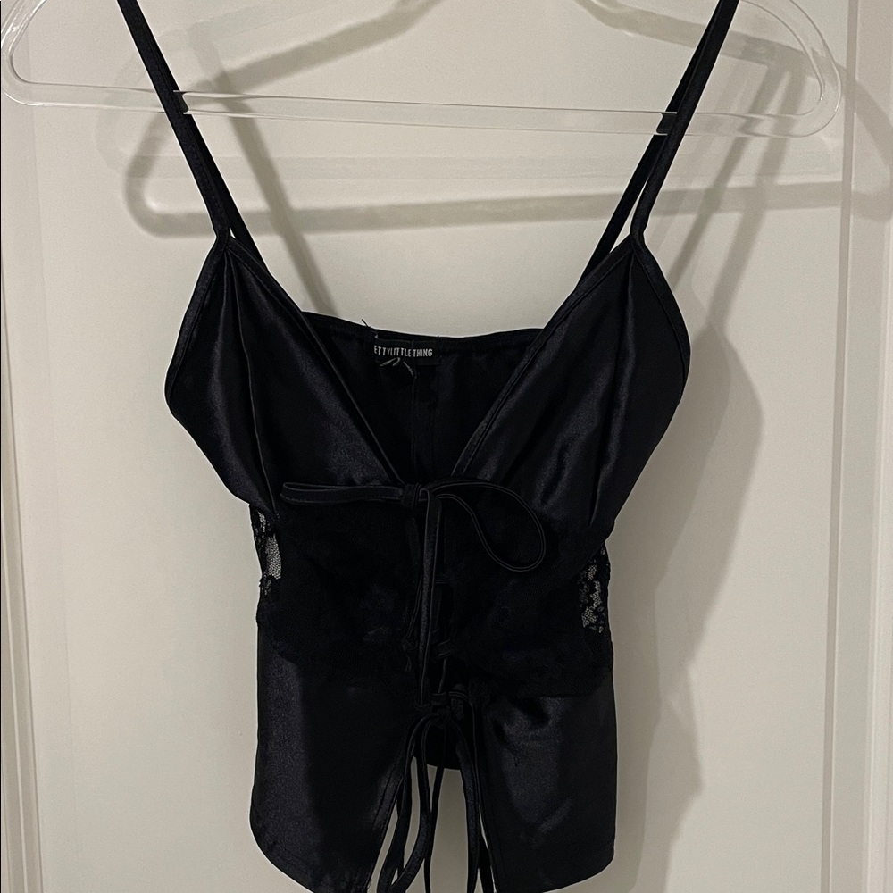 I.AM.GIA Black Satin Lace-Up Top